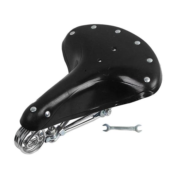 Almencla Selle Rétro de Vélo en Cuir PU, Siège de Selle à Ressort, Siège Confortable, Neuf, Noir
