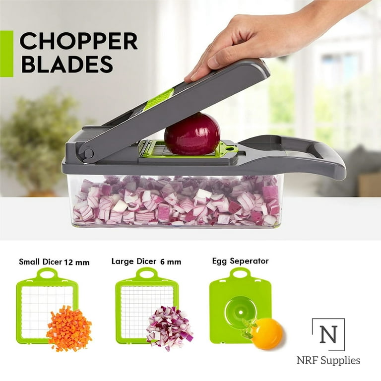 Quick and Easy Large Multifunctional Vegetable Chopper with Container 14 in 1 Manual Hand Food Chopper Mincer, Slicer, Dicer & Veggie Cutter for