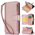 thumbnail image 2 of Compatible With Samsung Galaxy S23 Wallet Case with Card Holder Kickstand Double Magnetic Clasp Zipper Pocket Lanyard Strap Wristlet, Leather Flip Case Women Men Wallet Cover,Rosegold, 2 of 14