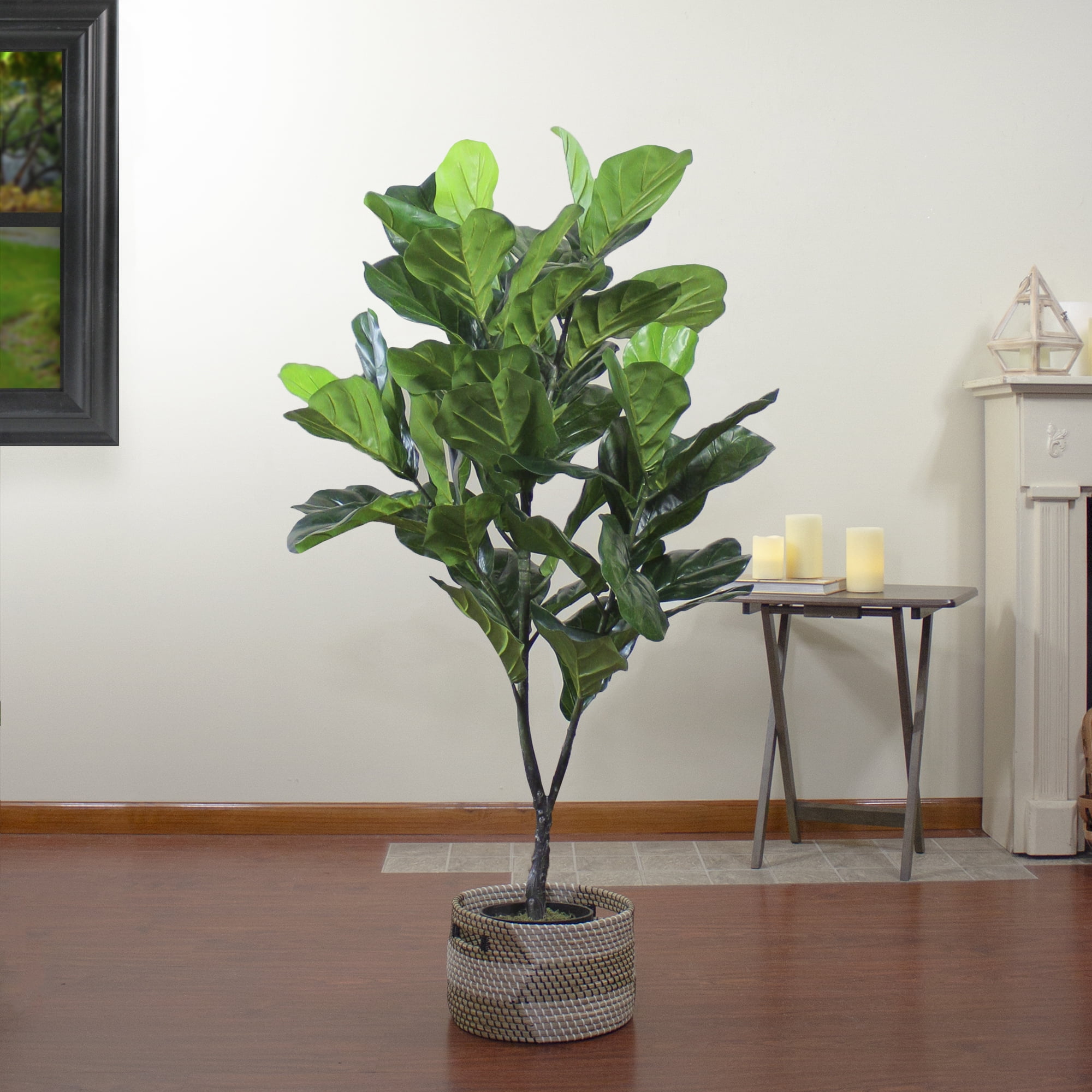Northlight 49" Two Tone Green Wide Fiddle Leaf Artificial Potted Floor Plant