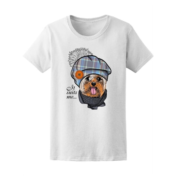 Cute Dressed Dog Drawing T-Shirt Women -Image by Shutterstock, Female Medium