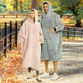 thumbnail image 2 of Cozy Sherpa Wearable Snuggle Blanket Hoodie for Adults Women Men Kids Gift Idea，Oversized Blanket Sweatshirt，Super Warm Light Weight, Pink Over-length, 2 of 7