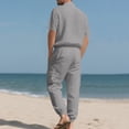 thumbnail image 6 of Hinvhai Men 2 Piece Linen Set Outfits Drawstring Long Pants Button Down Roll Up Sleeve Shirts Beach Wedding Suit Sets Gray M(M), 6 of 9
