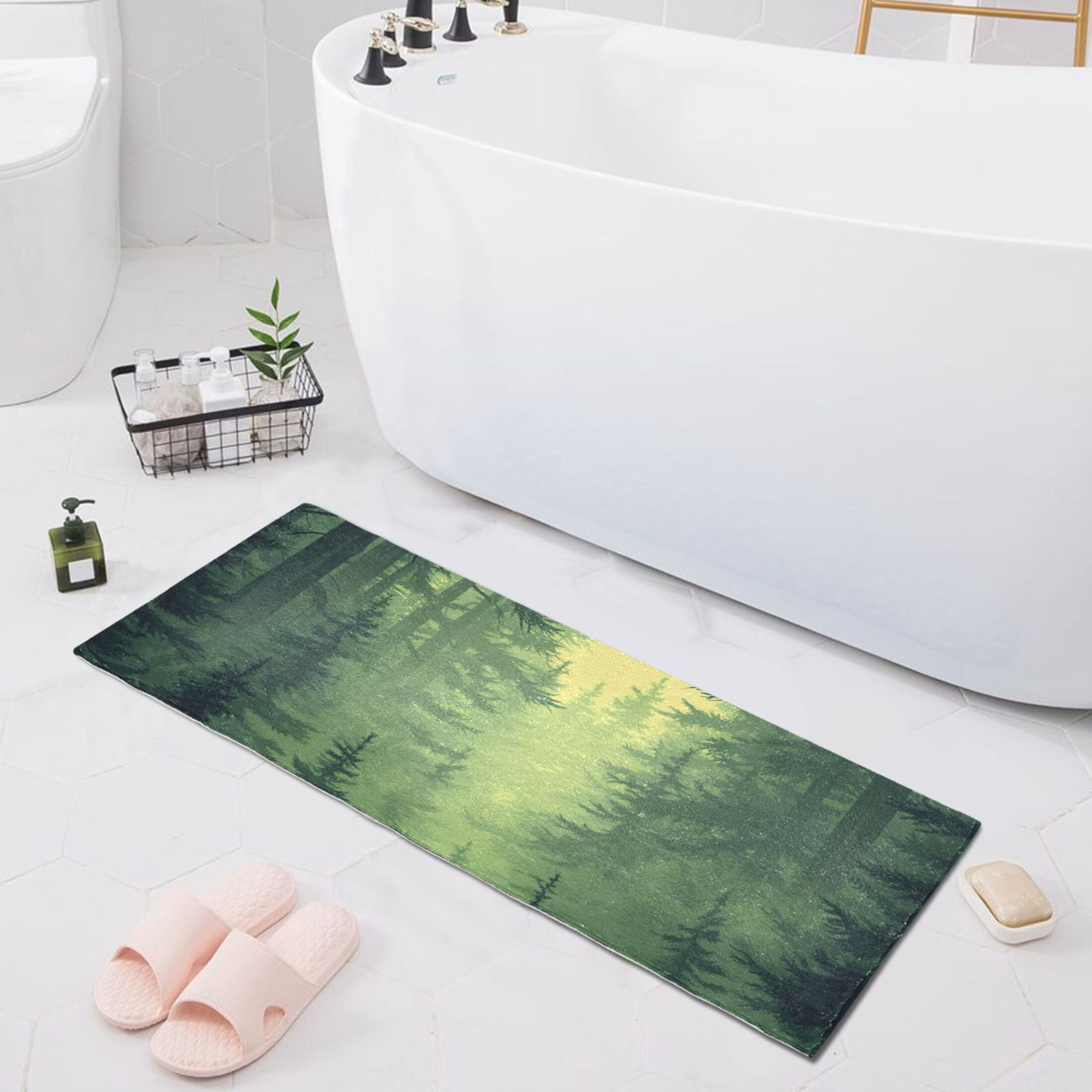 Green Forest 39x20" Bath Mat Carpet, Absorbent and Non-Slip for Kitchen or Bathroom, Quick-Drying