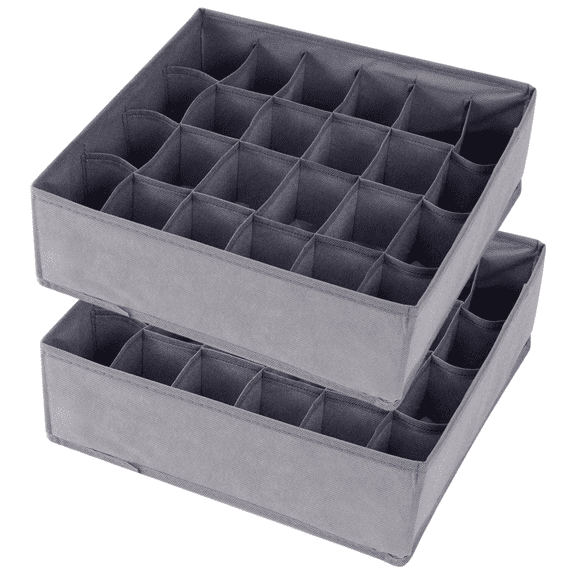 2 Pack Sock Drawer Organizer, 24 Cell Closet Organizers and Storage Organizer for Organizing Socks, Underwear, Ties (Gray)