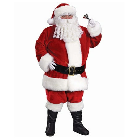 Plush Red Santa Suit - 6-Piece Red Regency Plush Santa Claus Christmas Suit Costume - Adult Size 40-48