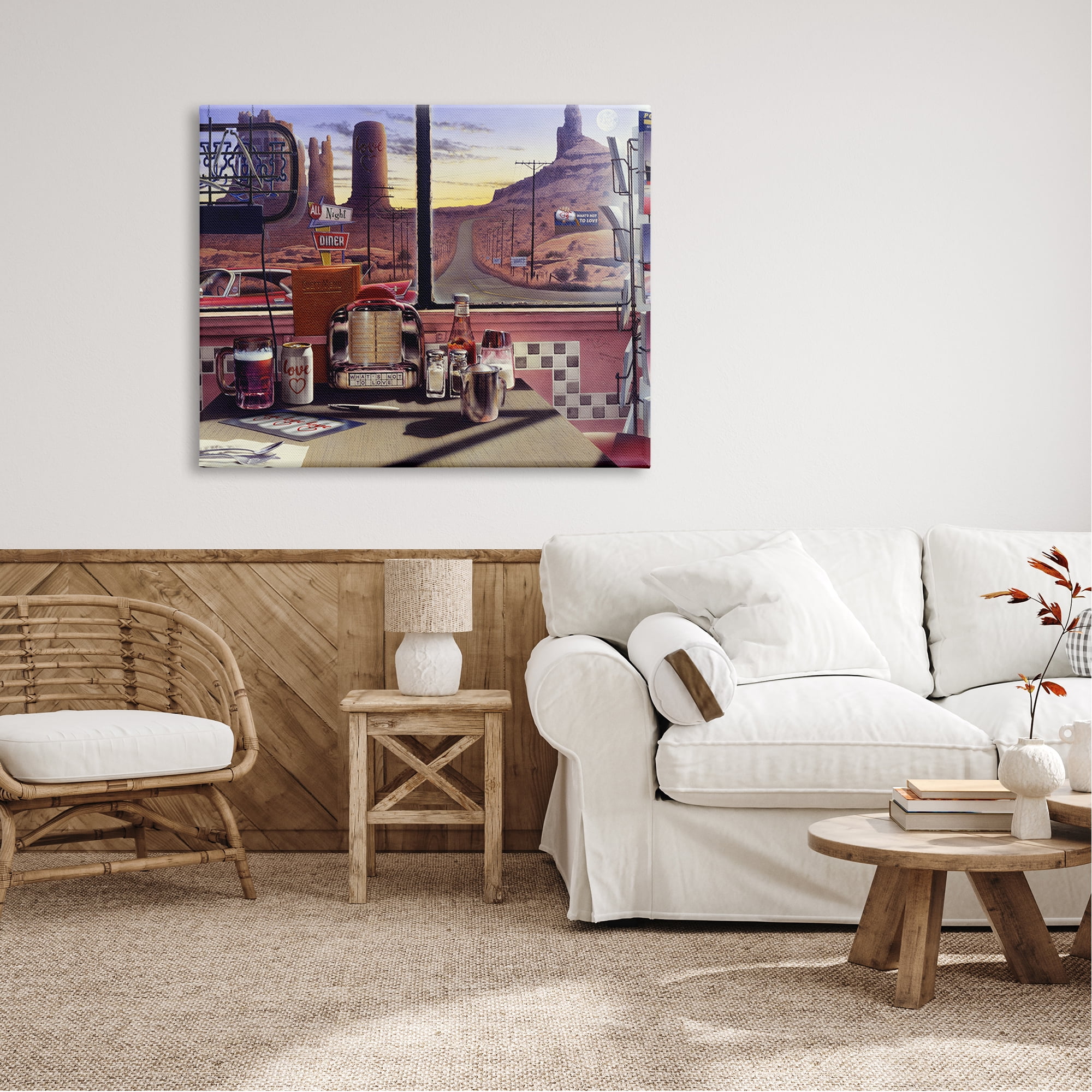 Stupell Industries Quirky Canyon Diner Surreal Scenery Postcards Table Canvas Wall Art, 48 x 36, Design by Jadei Graphics