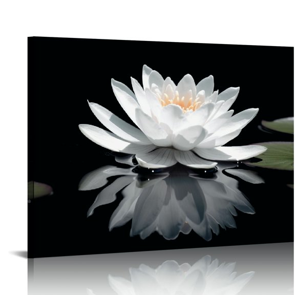 PIKWEEK Lotus Flower Canvas Print Zen Wall Art Black and White Floral Pictures Painting Bathroom Spa Decor Frame Ready to Hang Black and White Lotus Flower 20x16in