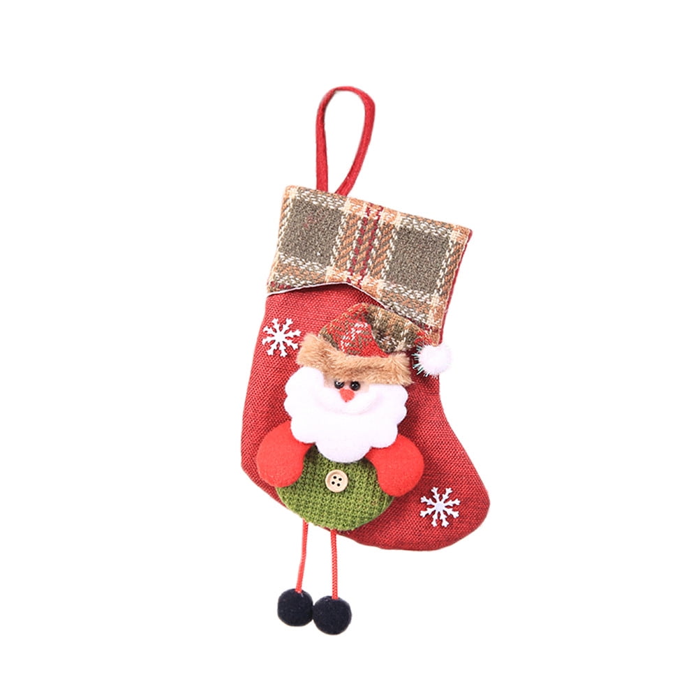 Xmas Sock Hanging Decor Christmas Stocking Mini Sock Santa Claus Candy Gift Bag 