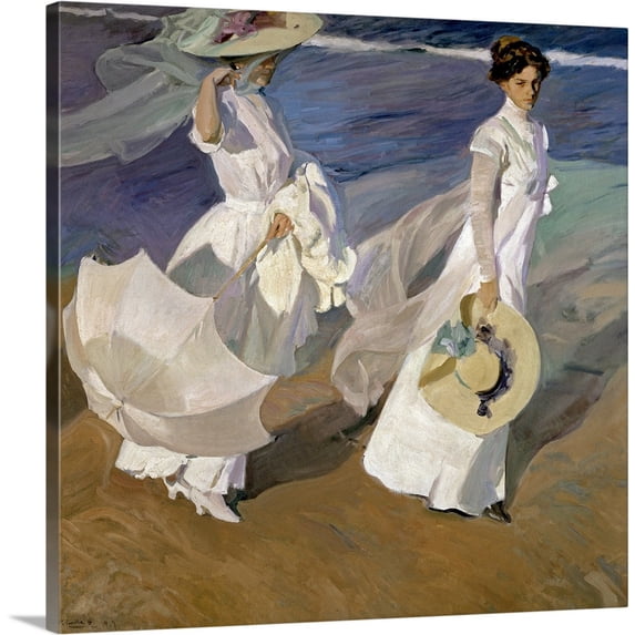 Great BIG Canvas | "Strolling along the Seashore, 1909" Canvas Wall Art - 16x16