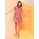 thumbnail image 3 of Vestido Recto Suelto Con Gradas Cuello Puntiagudo Manga Corta Para Mujeres Unique Bargains Rojo Sandía L, 3 of 7