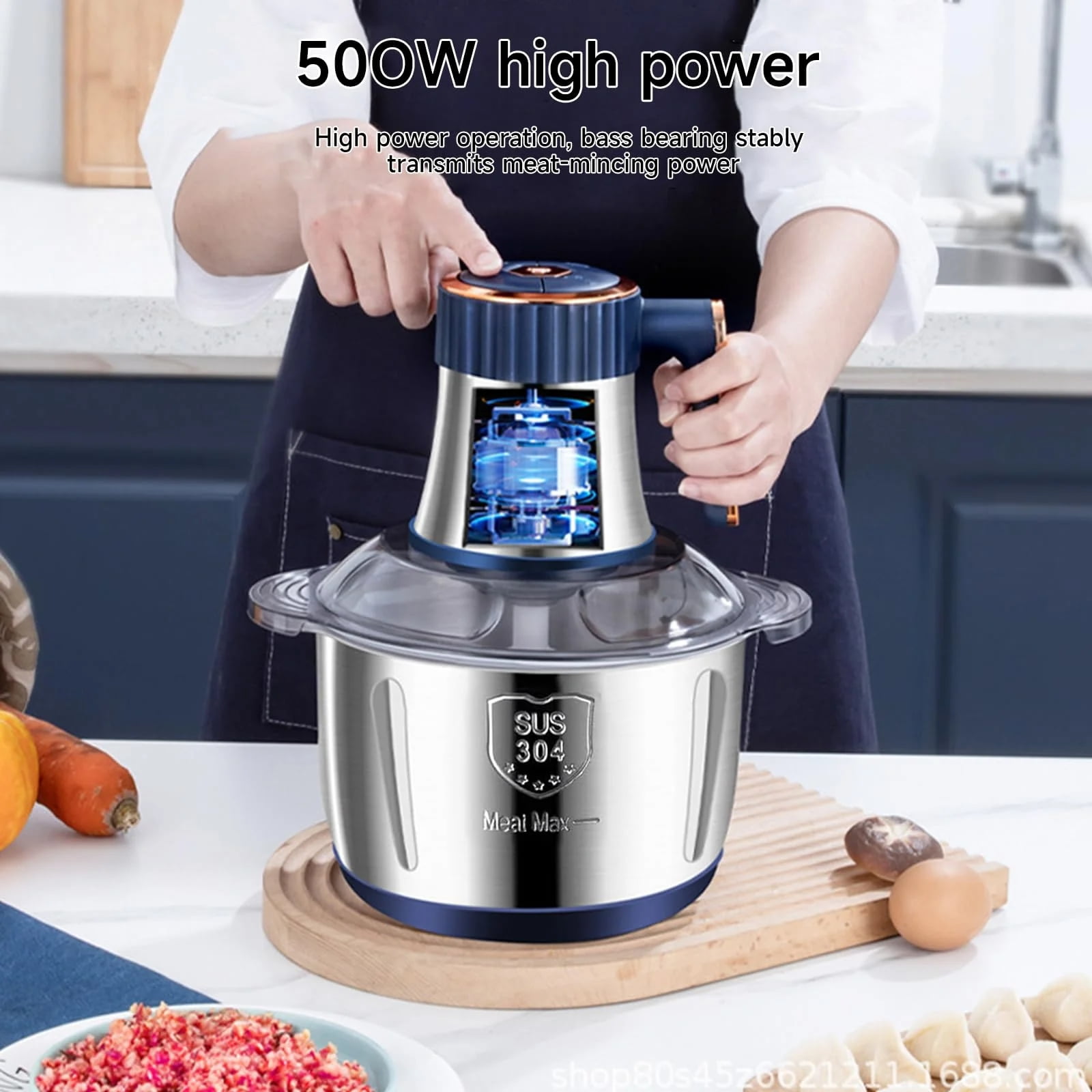 500W Electric Food Chopper & Meat Grinder, 5L Stainless Steel Multifunctional Kitchen Processor with 5 Speeds, Vegetable Slicer & Dough Maker for Home Cooking