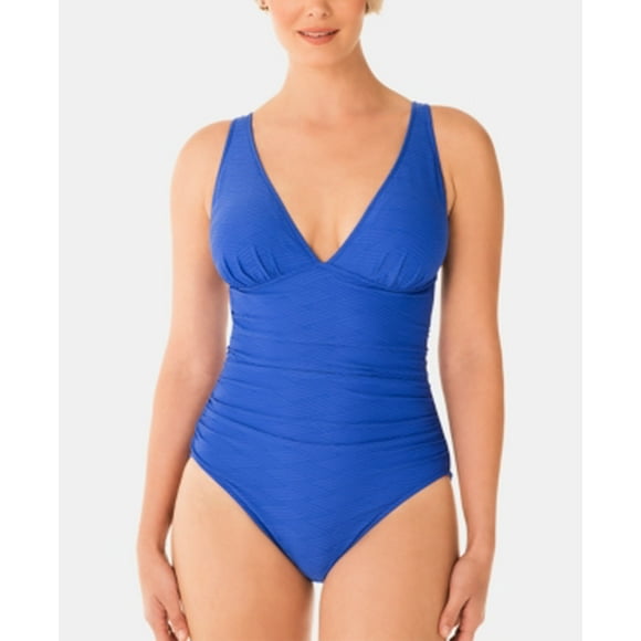 Swim Solutions Textured Plunge One-Piece Swim Royal 18