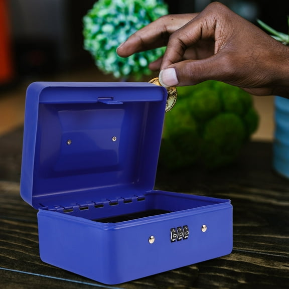 LABSERRON Blue Rectangular Metal Cash Box 1Pcs With Combination Lock For General Users