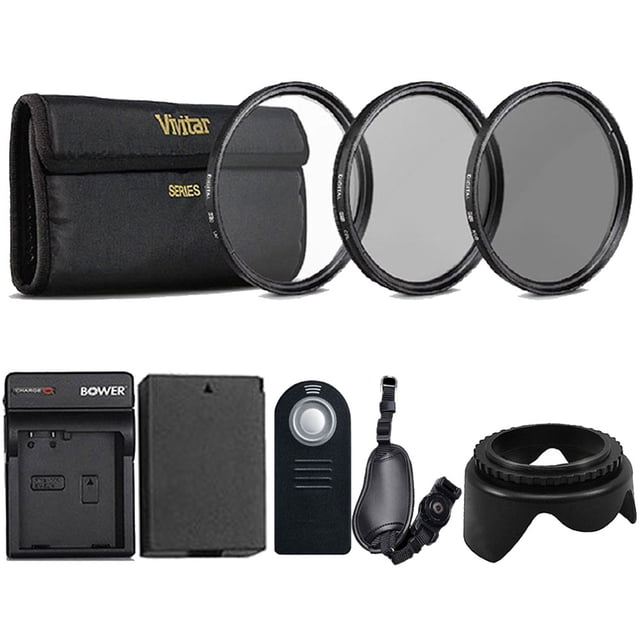 LP-E10 Replacement Battery + Charger + 58mm UV CPL ND Lens + Tulip Lens Hood + DSLR Grip Strap + Remote Control