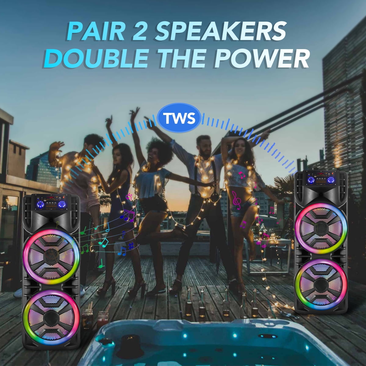 Curuk Wireless Speaker With Wireless Mic, 2800W Portable Bluetooth Speaker Dual 12” Subwoofer Heavy Bass Party DJ PA Sound System FM Mic LED Light