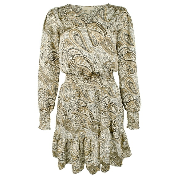 Women's Long Sleeve Paisley Print V-Neck Midi Dress Hsk X-Small