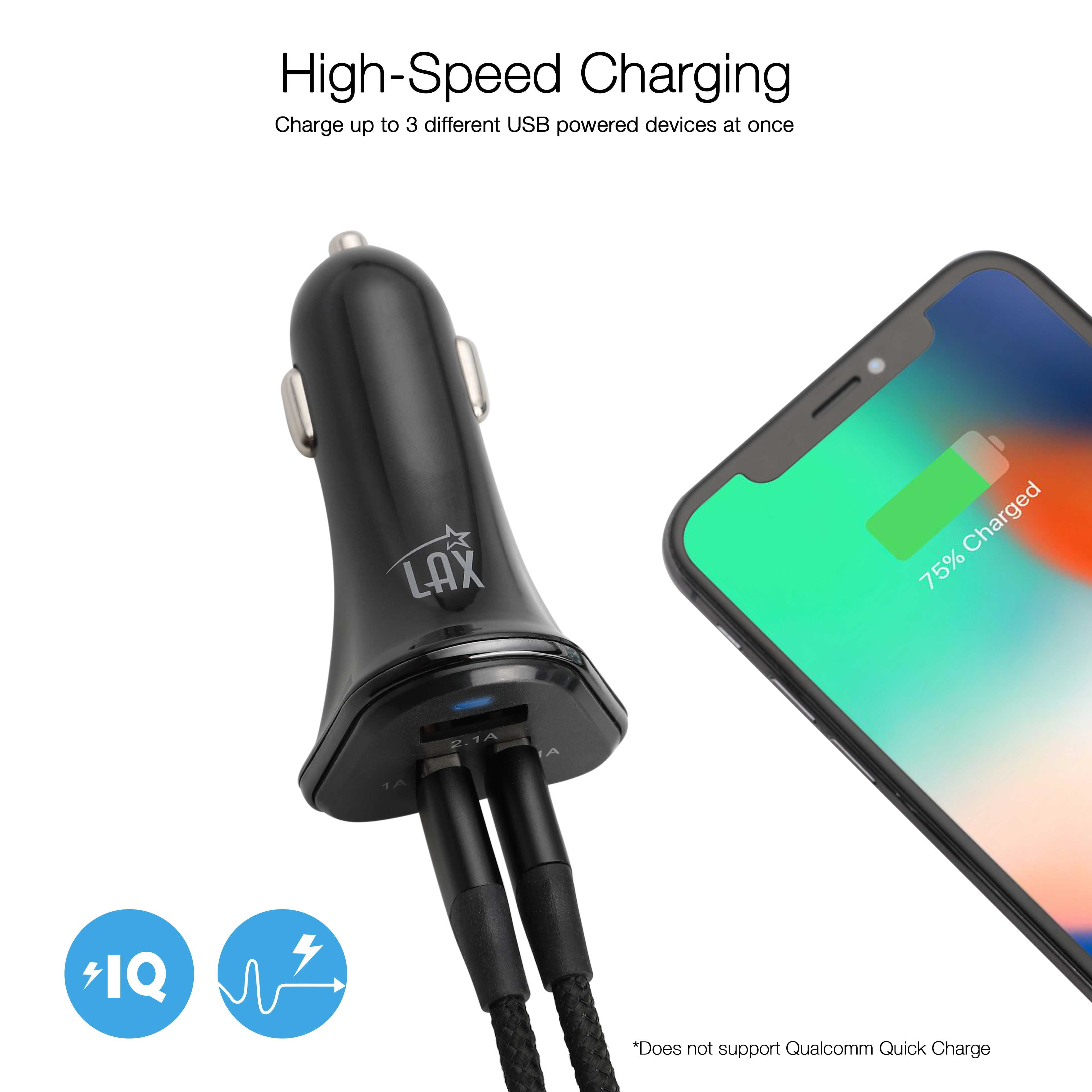 LAX 3 Port Car Charger - Black