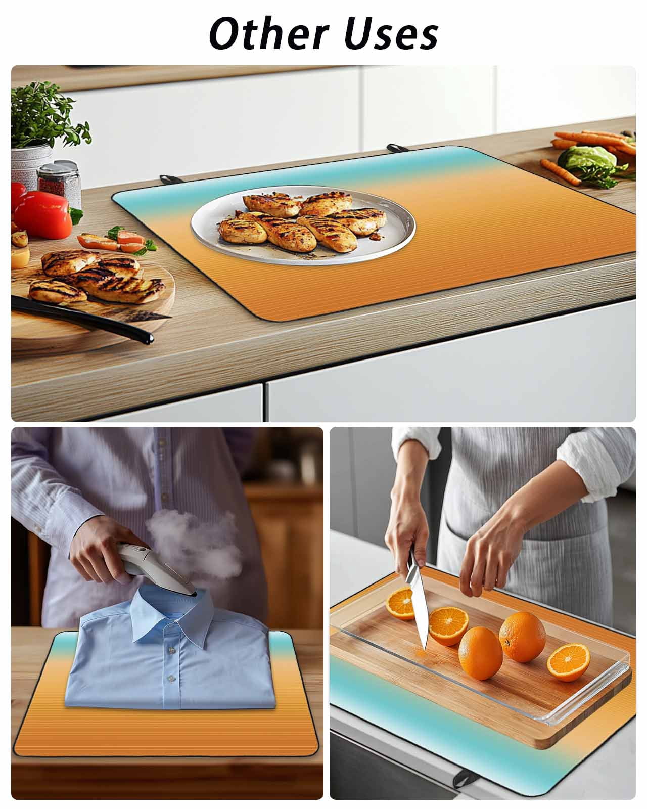 Stove Top Covers for Electric Stove, Teal Orange Ombre Glass Stovetop Cover Protector, Modern Geometric Striped Abstract Art Induction Cooktop Protector Oven Mat for Kitchen Countertop 24"x21"