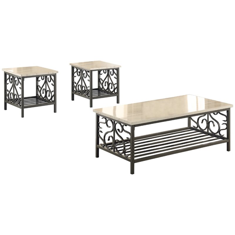 3 piece faux marble coffee table set