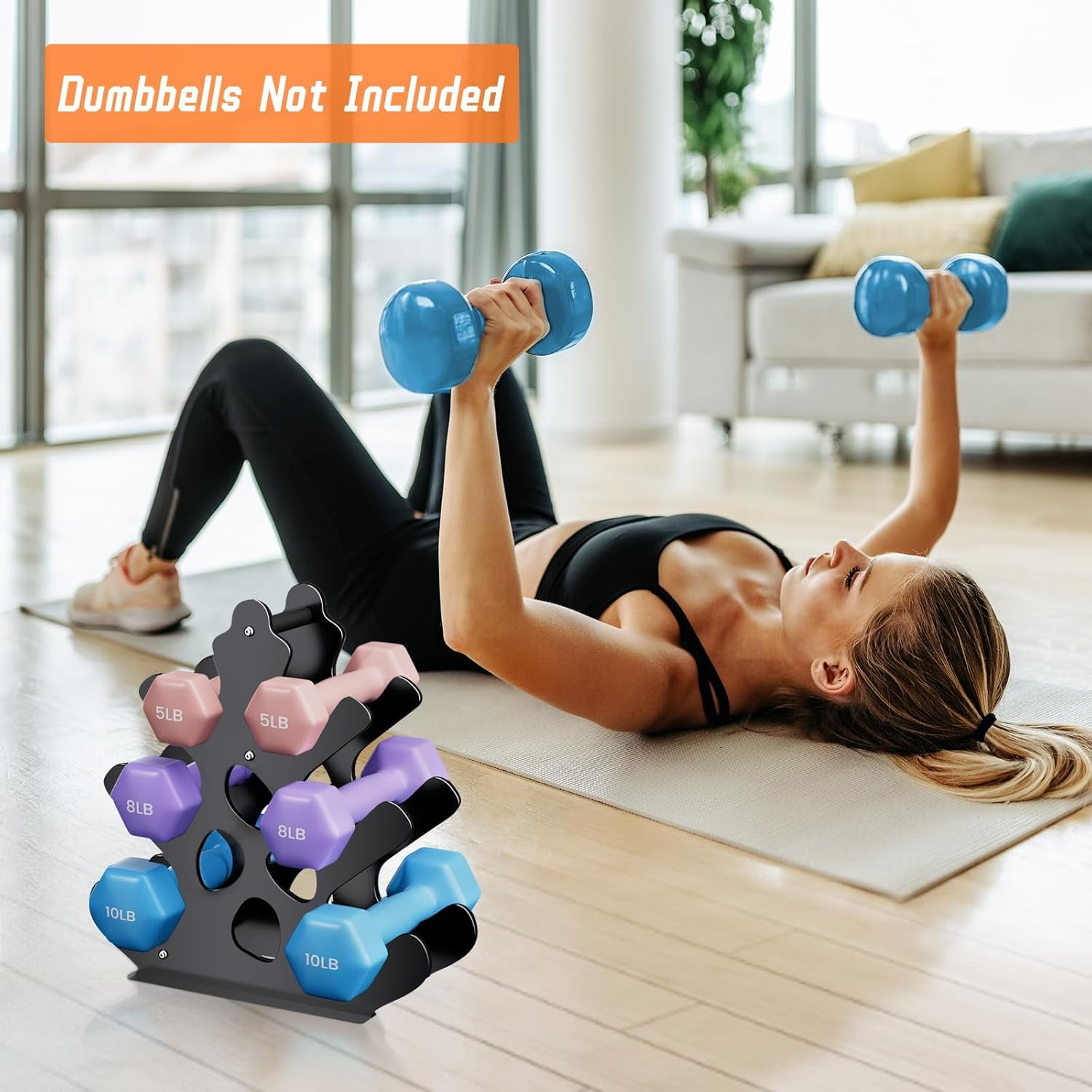 Dumbbell Rack Stand with Anti-Slip Pads for Home Gym, Compact A-Frame Design Weight Rack with Handle, Coral-Inspired & Space-Saving Dumbbell Holder (Dumbbells Not Included)
