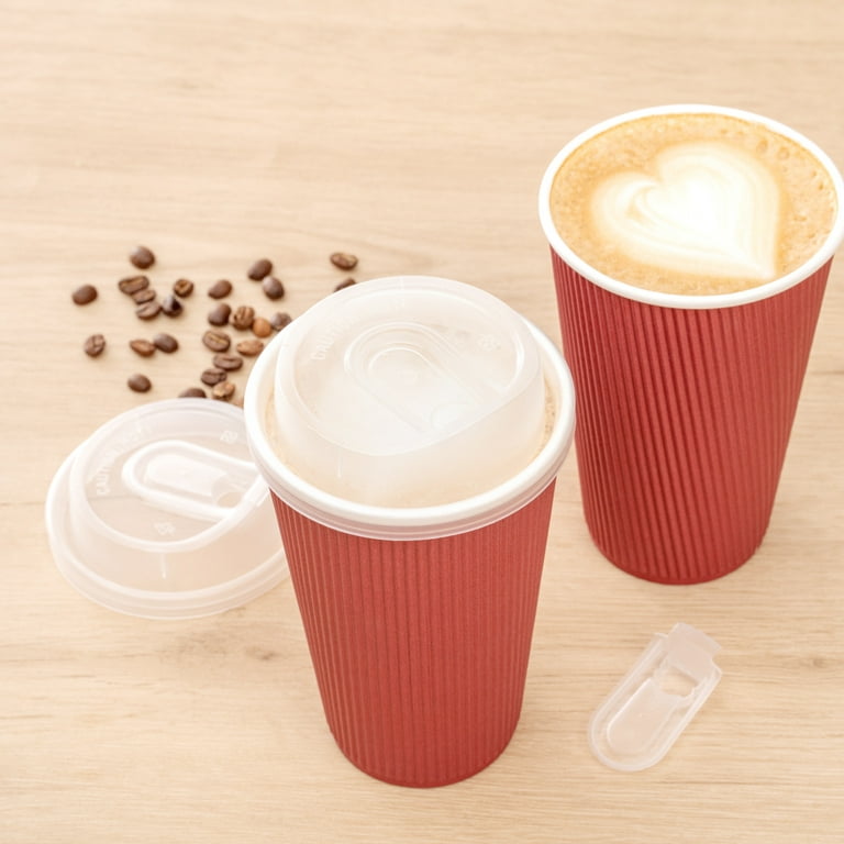  Restaurantware LIDS ONLY: 500 Disposable White BPA Free Coffee  Cup Lids With Red Heart Stopper Plugs - Fits 8-OZ, 12-OZ, 16-OZ & 20-OZ Cups:  Perfect for Coffee Shops & Restaurant Takeout 