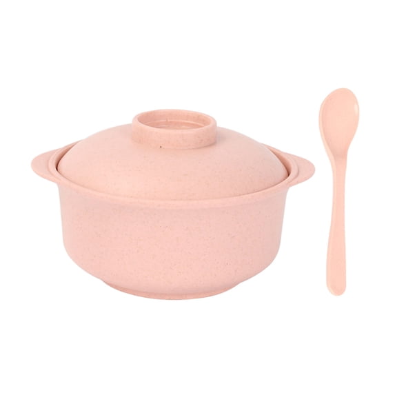 Unbreakable Soup Bowl Set with Lid & Spoon, Microwave Safe Cool Touch Double Handle Noodle Rice Bowl, Stackable Lightweight Tableware for Family, Camping, Non-Slip, Eco Wheat Straw Soup Bowls