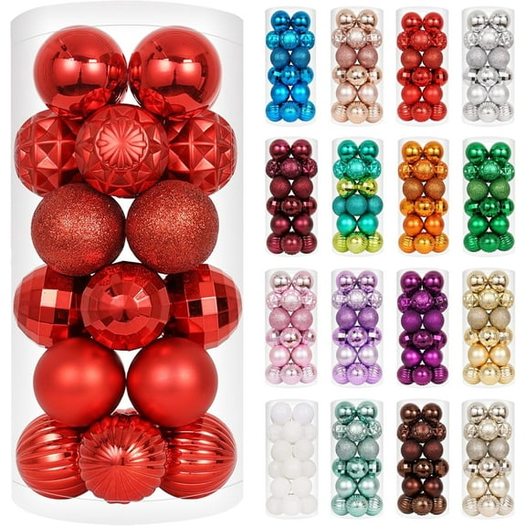 24ct Christmas Ball Ornaments Shatterproof Christmas Ornaments Set Decorations for Xmas Tree Balls 40mm/1.57” (1.57'', Red)
