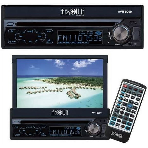 Absolute AVH9000 7" TFT LCD Motorized Indash Monitor Digital Video Single-DIN Multimedia DVD CD MP3 USB Player Bluetooth Adapter