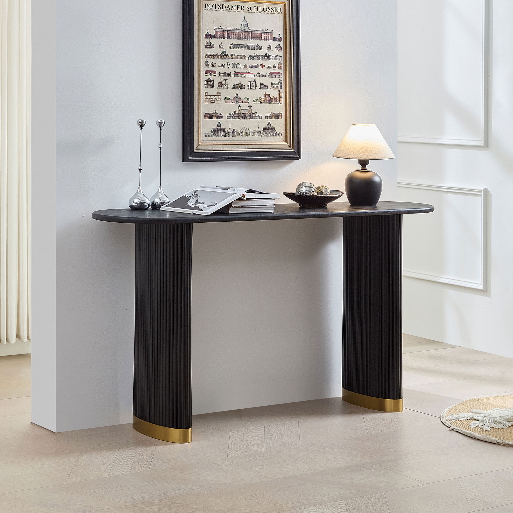 Modern Narrow Entryway Table 59.1 Inch with Unique Stainless Steel Legs