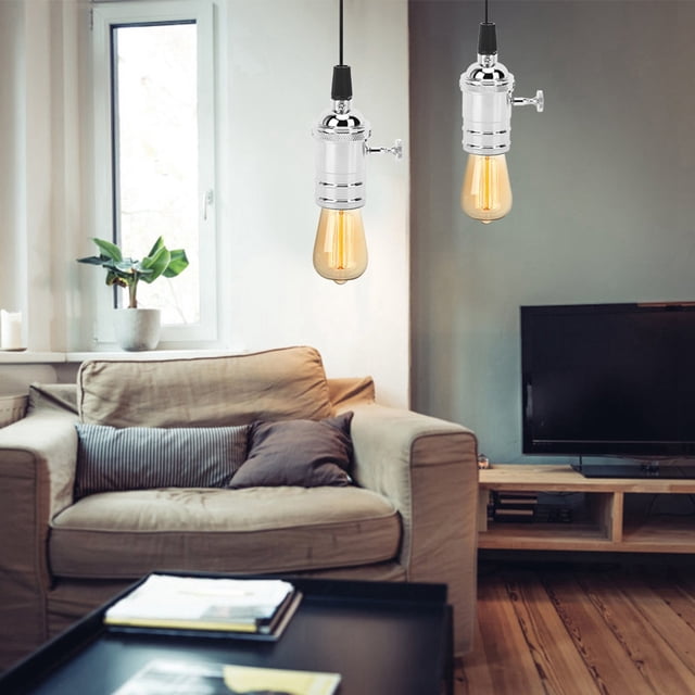 Dekaim Support de Lampe, Style Rétro E27 Support de Lampe de Base avec Interrupteur Pendentif Accessoires de Lumière (Argent)