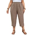 thumbnail image 2 of Cagogo Women Plus Size Capri Pants Elastic Waist Casual Loose Capri Pants with Pockets Travel Beach Work Trousers Summer Lounge Crop Bottoms, Khaki 2XL, 2 of 6