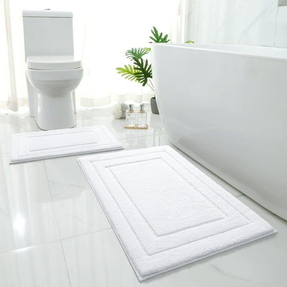 Alfombra de baño HOMEIDEAS, 2 piezas, supersuave y absorbente, color blanco