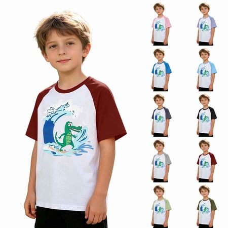 Boys Tshirts Size 6-7 Years Stylish Print Crew Neck Short Sleeve Tops Tops for Everyday Wear Boys Tops Tees Shirts