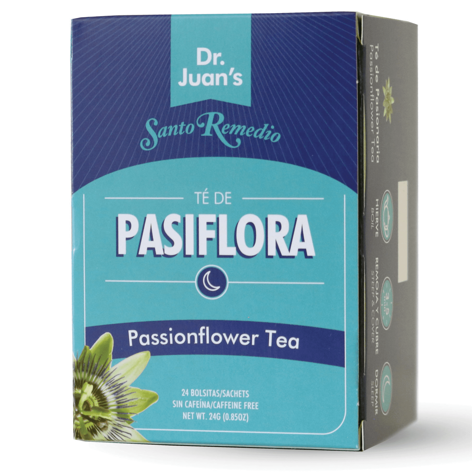 santo remedio caffeine-free passionflower herbal tea bag, 24 count, 0.85  oz., blue box