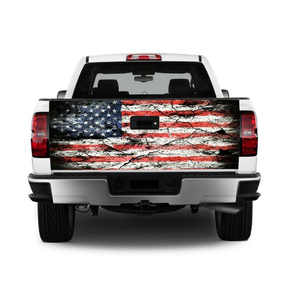 Tailgate Wrap T326 American Flag Distressed Vinyl Graphic Decal Sticker F150 F250 F350 Ram Silverado Sierra Tundra Ranger Frontier Titan Tacoma 1500 2500 3500 Bed Cover