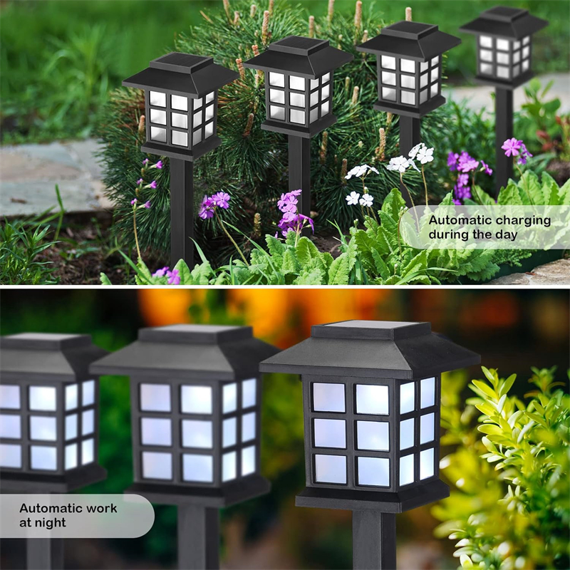 12 packs of solar walkway outdoor landscape lights, solar outdoor lights, solar walkway lights, waterproof courtyard LED courtyard, courtyard, lawn, house shape decoration in cold white