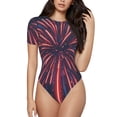 thumbnail image 1 of Saiise Motif Feux d'Artifice3 Combinaison à Manches Courtes pour Femmes Pyjama Col Rond Justaucorps Extensible avec Fermeture à Pression-Grand, 1 of 7