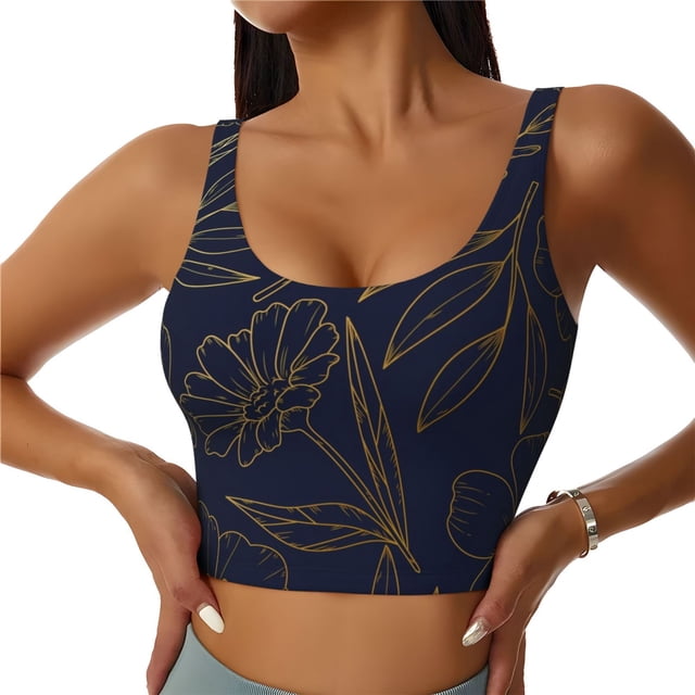 Balery Copper-Gold Gloss Outline Flower Sujetadores deportivos con espalda cruzada para mujer, acolchados, sin costuras, de alto impacto, ideales para yoga, gimnasio, entrenamiento y fitness.-