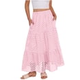 thumbnail image 4 of LWavelet Women Eyelet Embroidery Tiered Midi Skirt Elastic High Waist With Pockets Cute Summer Skirt Pink L, 4 of 8