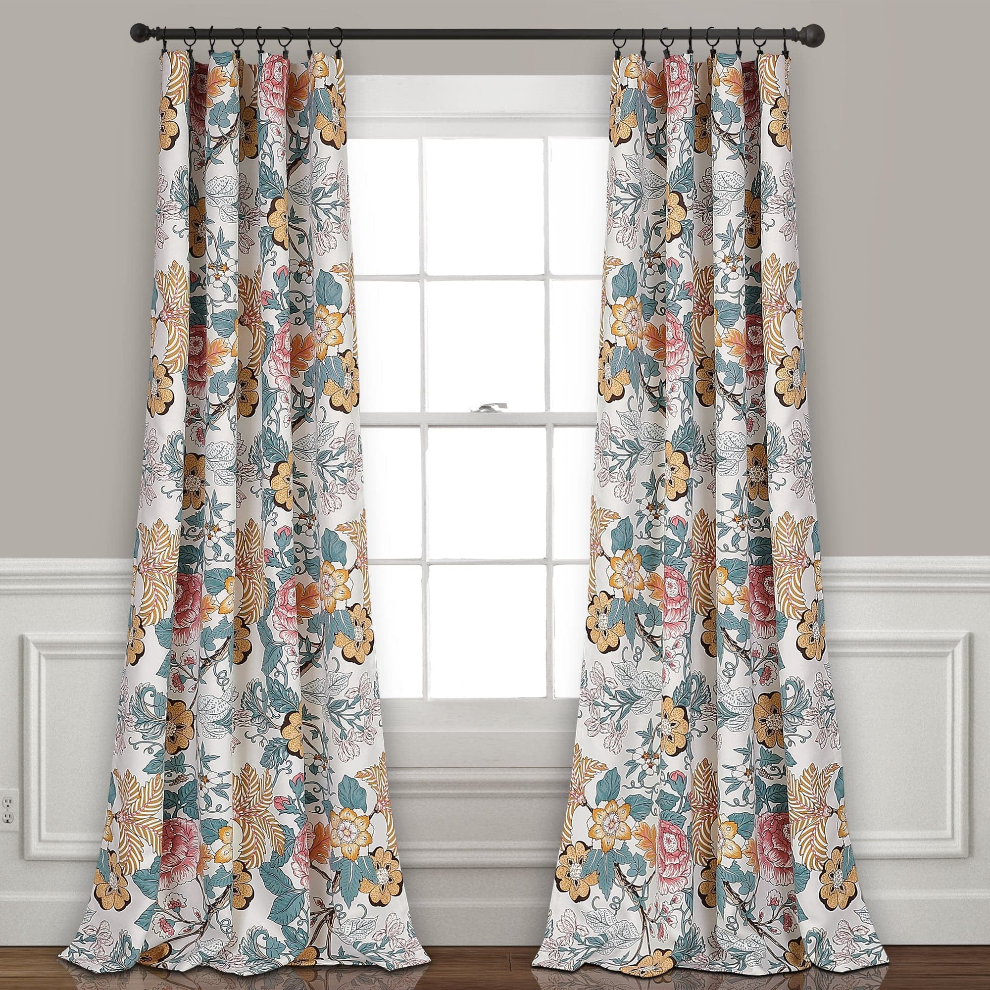 Lush Decor Sydney Room Darkening 84" x 52" Floral Blue 3" Rod Pocket 2-Piece Set Window Panel