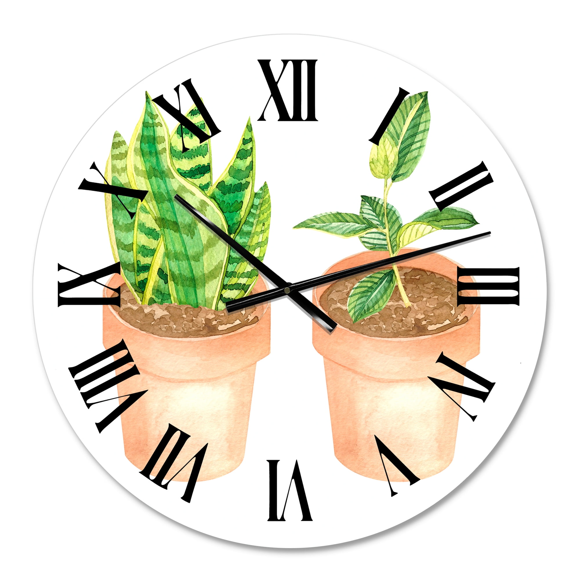 Designart 'Sansevieria & Ficus Indoor Green Home House Plants' Traditional Wall Clock