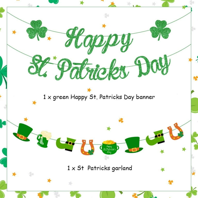 St. Patrick's Day Decorations Sham-rock LU-CKY Banners Garlands Clo-ver  Hanging Swirls Irish Decor For Home Saint Patrick Party Supplies C