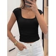 thumbnail image 3 of PRETTYGARDEN Womens Cap Sleeve T Shirts Square Neck Basic Tees Slim Fit Ribbed Knit Spring Going Out Tops Summer Clothes, 3 of 10