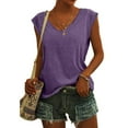 thumbnail image 2 of Qwertyu Tank Top for Women Solid Color V Neck Sleeveless Causal Sexy Shirts Hawaiian Beach Holiday Sports Workout Running Tees Summer Basic Tops Purple L, 2 of 5