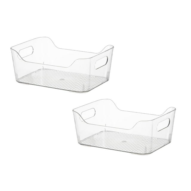 2PC Produce Storage Storage Boxes Storage Bags Large Deep Plastic Storage Boxes With Disposal Bathroom Organize Countertop Makeup Organizers Organize Shelves Cabinets And Closet Decor White
