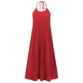 thumbnail image 2 of Womens Maxi Dress Ruffle Sleeveless V Neck Summer Beach Holiday Sundress Casual Long Dress Red M, 2 of 6