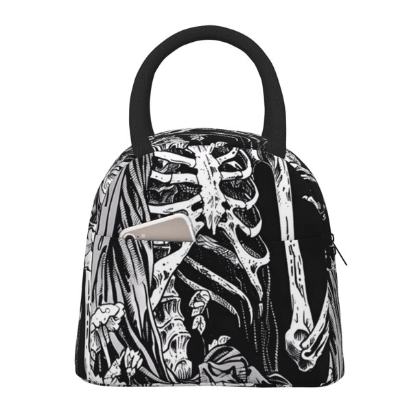 Disketp Gothic Skull Floral Art Bolsa Térmica para Almuerzo, Lonchera con Abertura Amplia y Gran Capacidad, Organizador Reutilizable para Mujeres, Hombres y Adultos