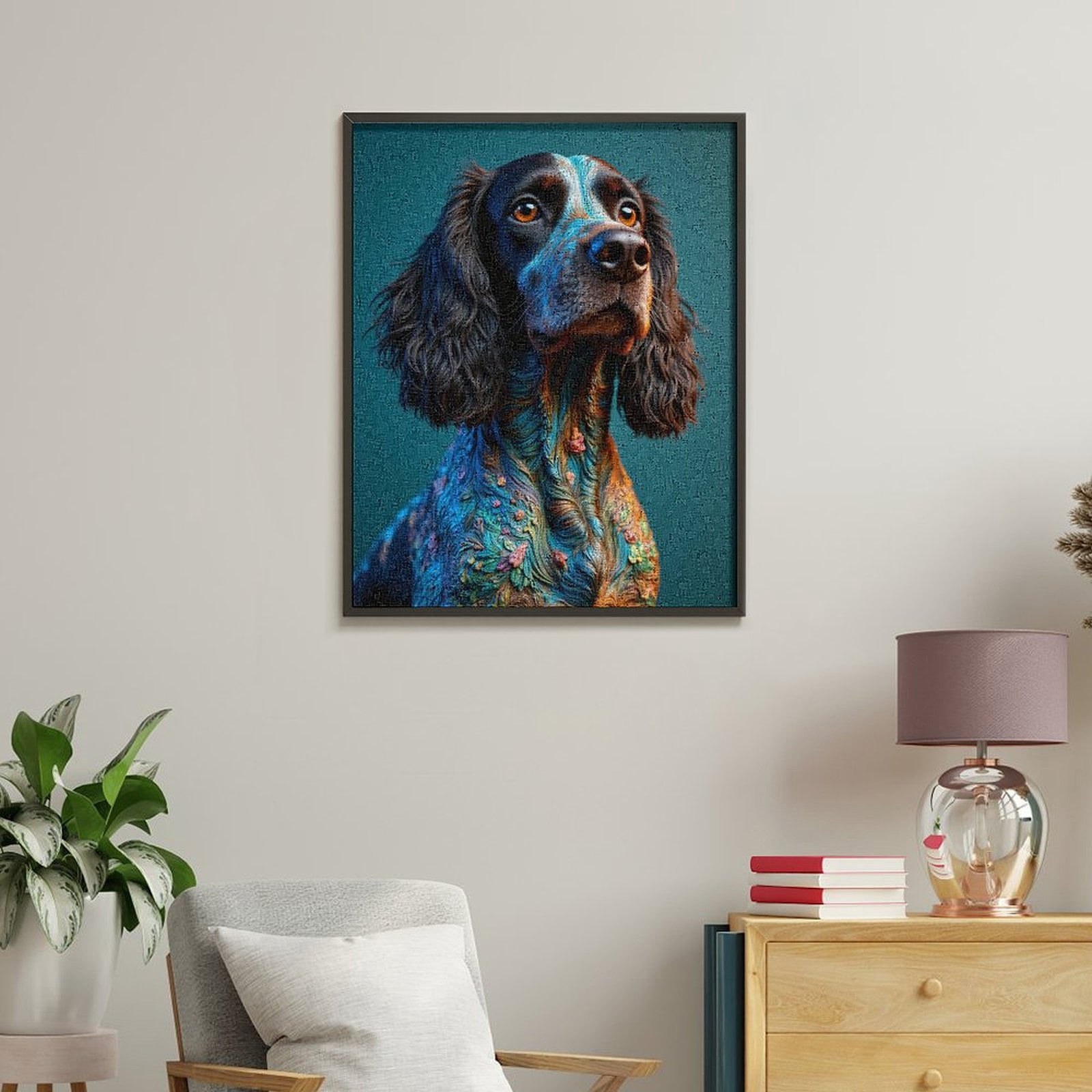 Paint By Numbers Kit for Adults Beginner - Dog Colorful Floral Art Design DIY Canvas Painting Kits for Adults, Frameless Paint By Number for Adults for Home Wall Decor 16x20 Inch