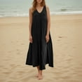 thumbnail image 5 of Graduation Dress, Linen Casual V Neck Sleeveless Maxi Tank Sundress Plus Size Loose Swing Beach Wedding Guest Dress Tropical Formal Women Dresses Business For Dresses Cocktail (S, Black) ZMTing, 5 of 5